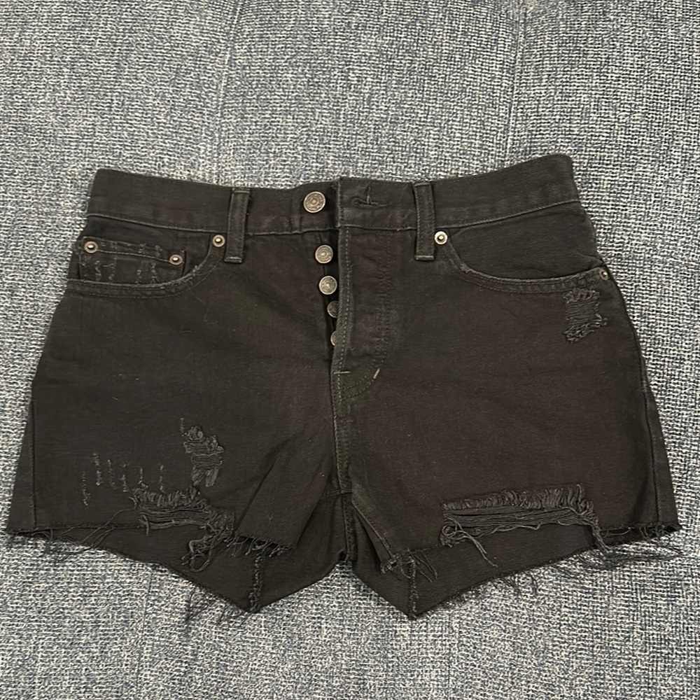 We The Free Black Jean Shorts Distressed Cut-Off